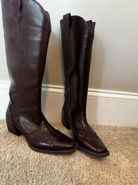 Primark burgundy tall western cowboy boots size 6